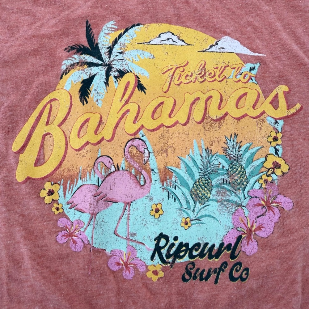 Rip Curl Bahamas Flamingo Pineapple Graphic T Shirt Women Size Large